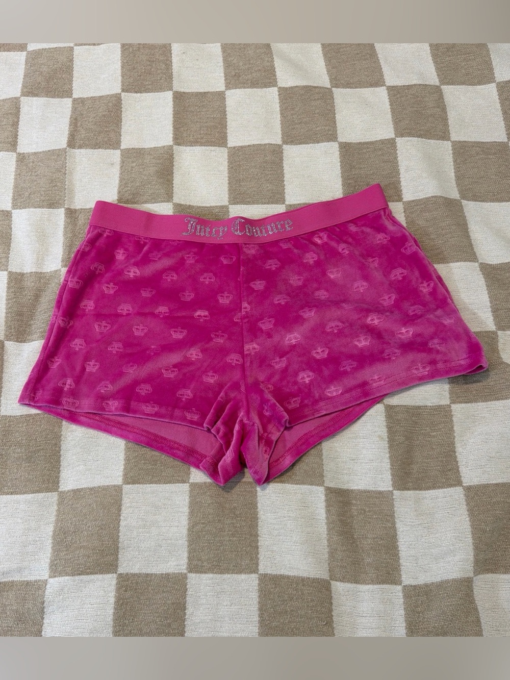 Juicy Couture Bling Rhinestone Pink Shorts Velour Velvet Size XL